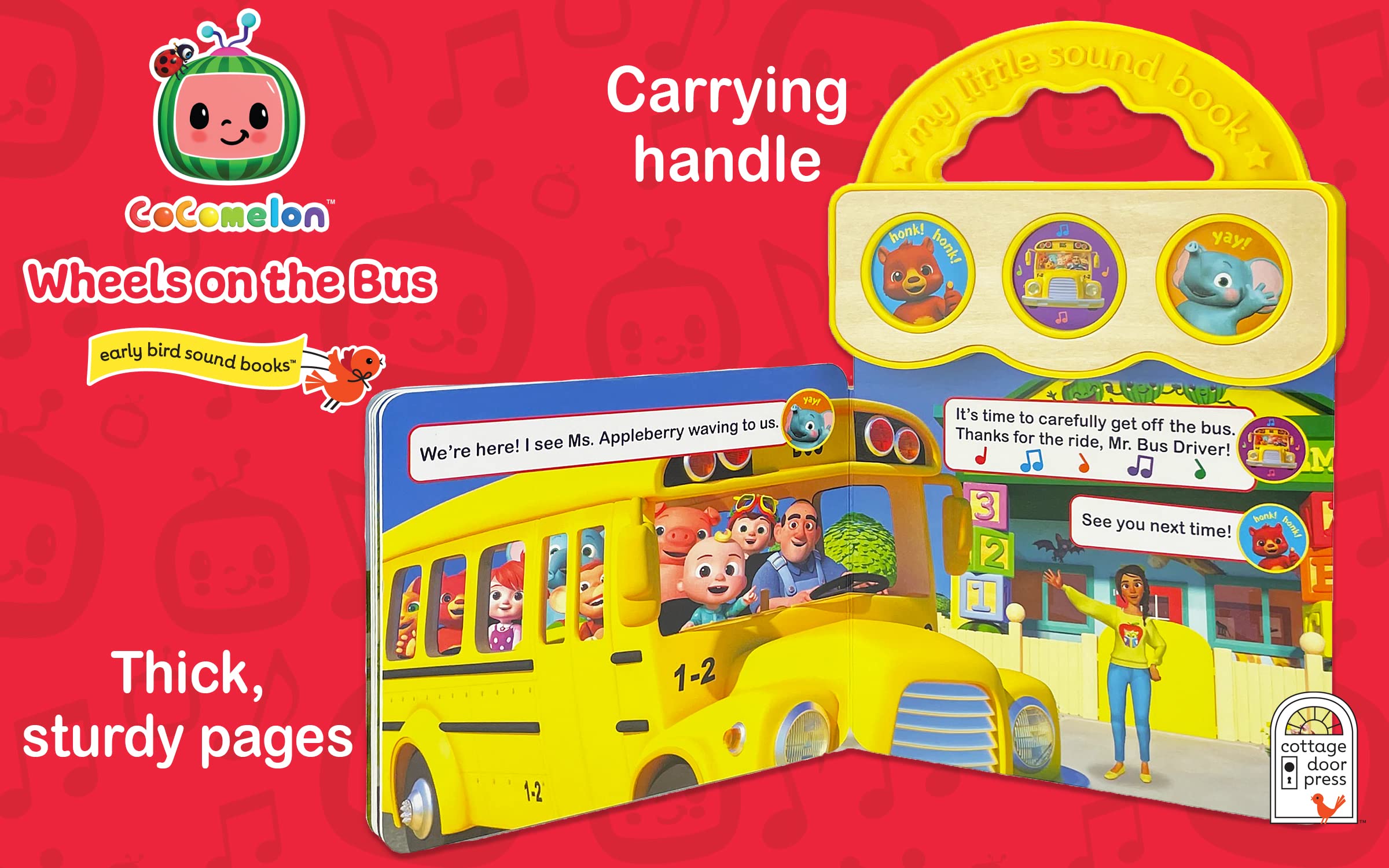 CoComelon Wheels on the Bus 3-Button Sound Board Book for Babies and Toddlers, Ages 1-4