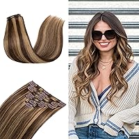 MY-LADY Clip In Hair Extensions 100% Real Human Hair 10 Inch 8pcs Remy Short Hair Extension Clip ins #4/27 Medium brown mix Dark Blonde 75g Short