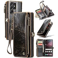 Defencase for Samsung Galaxy S23 Ultra Case, for Galaxy S23 Ultra Case Wallet for Women and Men, Durable PU Leather Magnetic Flip Strap Zipper Card Holder Phone Case for Samsung S23 Ultra 6.8