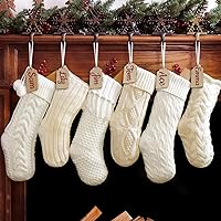 Christmas Stockings: 6 Pack Cream & White Cable Knit Patterns Fireplace Stockings, Rustic Hanging Xmas Stockings Farmhouse Knitted Personalized Stocking Decorations for Family Holiday Decor