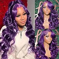 YMS Transparent HD Lace Front Wigs Human Hair Purple Human Hair Wigs for Black Women 180% Density Body Wave Frontal Wigs Human Hair Pre Plucked (28 inch, purple)