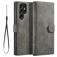 Fine Vintage Wallet Style Leather Phone Case with Card Slot Holder PU Protective Cover for Samsung Galaxy A33 A72 A13 A52 A42 A71 A51 A31 A12 A22 5G 4G(Grey,Samsung A71)