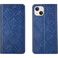 Wallet Case for iPhone 14, Luxury Genuine Leather Magnetic Wallet Case Standing Feature Card Holder Flip Phone Cover for iPhone 14 2022,Blue