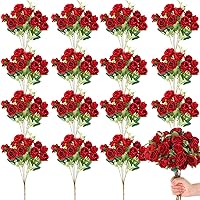 16 Bunches 12 in Artificial Mini Rose Bouquet 160 Heads Bridal Flower Bouquets Silk Roses Fake Roses Bulk for Home Office Garden Parties Wedding Mother's Day Decoration(Red, 16 Bunches)