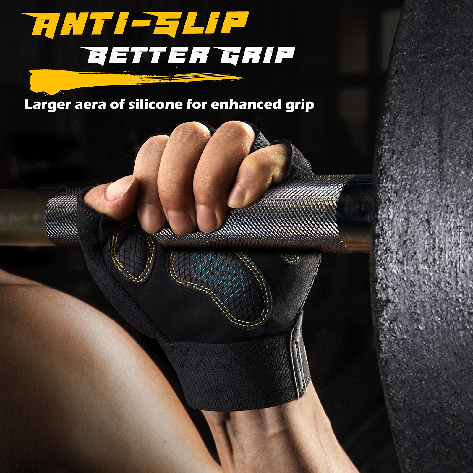 FREETOO Workout Gloves for Men 2021 Latest, [Full Palm Protection] [Ultra Ventilated] Weight Lifting Gloves with Cushion Pads and Silicone Grip Gym Gloves Durable Training Gloves for Exercise Fitness