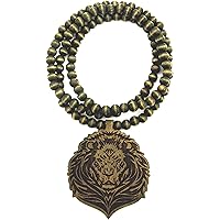 Lion Pendant Good Wood Replica with 36 Inch Bead Necklace