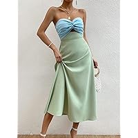 Dresses for Women Women's Dress Two Tone Twist Front Tube Dress Dresses (Color : Mint Green, Size : X-Large)