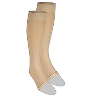 NuVein Medical Compression Stockings, 15-20 mmHg Support for Women & Men, Knee Length, Open Toe, Beige, Medium
