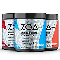 ZOA Pre-Workout Powder Bundle, All Flavors - 75 Servings (3-Pack)