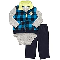 Carter's Baby Boys' Thermal and Fleece Plaid Vest Penguin Set (3 Months) Blue