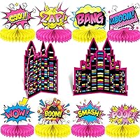 Set of 10 Super Theme Hero Party Decoration Girl Pink Hero Birthday Honeycomb Centerpieces Fun Hero Action Sign Table Centerpiece Table Topper Decor for Happy Birthday Baby Shower Party Supplies Favor