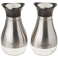 Circleware Cafe Contempo Stainless Glass Vinegar Container Bottles Set of 2, 13.6 ounce, Limited Edition Glassware, 13.6, Silver Oil Dispensers (68254)