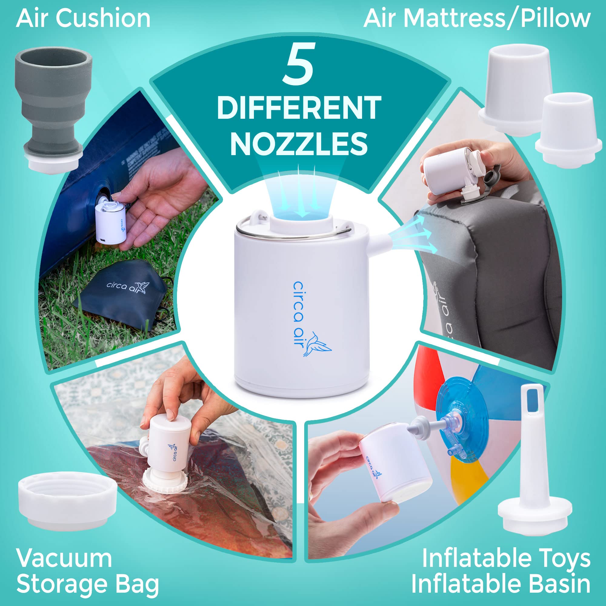 CIRCA AIR Bundle - Inflatable Hair Washing Basin with Shower Bag and Mini Pump - Portable Hair Wash Station, Inflatable Sink for Locs Detox with Rechargeable USB Small Air Pump