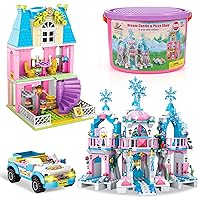906 PCS House Building Set for Girls 6-12, Pizza Shop Building Blocks, and Magical Ice Castle Toy Blocks Kit with Storage Box, Best Learning and Roleplay Toy Christmas Birthday Party Gifts for Kids 6+