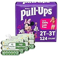Pull-Ups Girls Training Pants & Wipes Bundle: Pull-Ups Training Pants for Girls Size 2T-3T, 124ct & Huggies Natural Care Sensitive Wipes, Unscented, 12 Packs (768 Wipes Total) (Packaging May Vary)