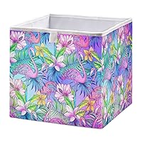 Topical Flowers Flamingo Cube Storage Bin Foldable Storage Cubes Waterproof Toy Basket for Cube Organizer Bins for Toys Closet Kids Nursery Boys Girls Clothes Book - 11.02x11.02x11.02 IN