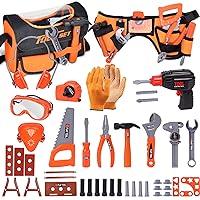 Toy Tool Set for Boys 46pcs Pretend Play Construction Toy with Storage Bag&Kids Toolbelt, Electric Drill Toy, Tape Measure, Goggle Toys Durable Kids Tool Accessories for 3 4 5 6 Year Old Kids Boys