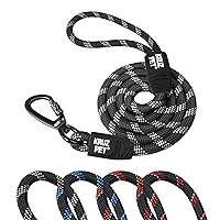 Reflective Dog Leash - KZROPE5060-01L - Soft Silicone Grip Click & Lock Snap Pet Walking, Running, Training - Heavy-Duty, Durable Rope - Security, Control and Comfort - Black - 1/2