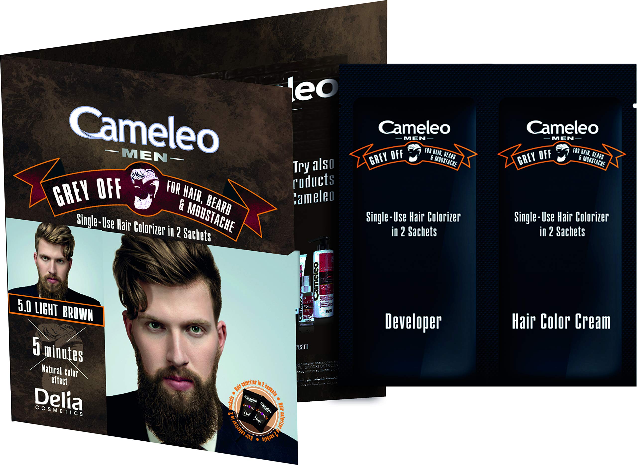 Cameleo Men Hair Beard Mustache Black Color Cream Grey OFF - Ammonia, PPD Free, 5 min (pack of 3)