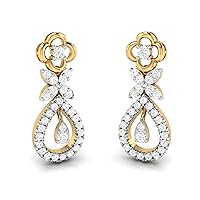 Jiana Jewels Yellow Gold 0.61 Carat (I-J Color, SI2-I1 Clarity) Natural Diamond Floral Drop Earrings for Women and Girls