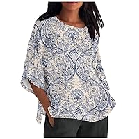 Women's Summer Blouses 2023 Tops Dressy Casual 3/4 Sleeve Blouses Floral Work Shirts Blouses and Tops Fashion