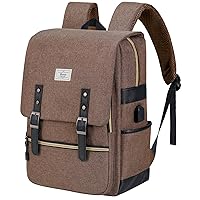 Ronyes Vintage Laptop Backpack for Women Men,15.6 inch Bookbag Casual Daypack with USB Charging Port for College Work, Brown Backpacks