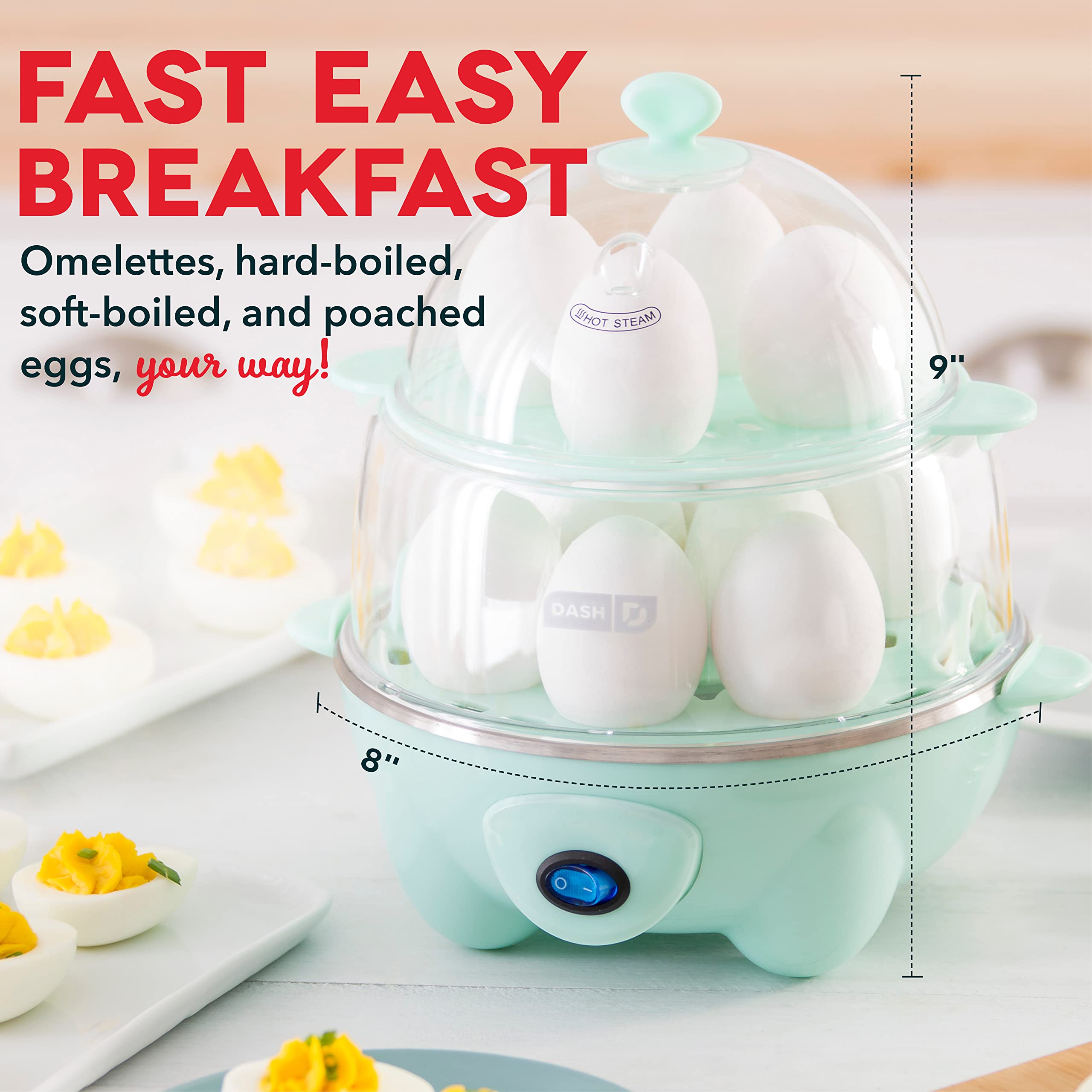 DASH Deluxe Rapid Egg Cooker for Hard Boiled, Poached, Scrambled Eggs, Omelets, Steamed Vegetables, Dumplings & More, 12 capacity, with Auto Shut Off Feature - Aqua
