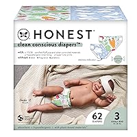 The Honest Company Clean Conscious Diapers | Plant-Based, Sustainable | Spring '24 Limited Edition Prints | Club Box, Size 3 (16-28 lbs), 62 Count