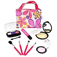 Click N' Play Cosmetic and Makeup Set for Girls, Includes Floral Tote Bag and 8-piece for Pretend Play - Pretend Makeup for Toddlers