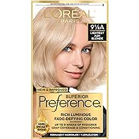 L'Oreal Paris Superior Preference Fade-Defying + Shine Permanent Hair Color, 9.5A Lightest Ash Blonde, Pack of 1, Hair Dye