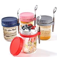 Overnight Oats Containers with Lids and Spoons, 12OZ Mason Jar for Overnight Oats with Measure, Capacity Airtight for yogurt parfaits, mini salads, chia Seed Pudding and On-The-Go Breakfasts