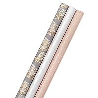 Hallmark Premium Wrapping Paper Bundle with Cut Lines on Reverse - Flowers, Hearts, Stripes (3-Pack: 85 sq. ft. ttl) for Birthdays, Weddings, Valentine's Day, Bridal Showers, Mother's Day and More