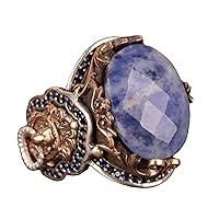 Real Natural Sodalite Gemstone Ring, 925 Solid Sterling Silver Ring, Lion Ring, Menâ€™s Band Ring