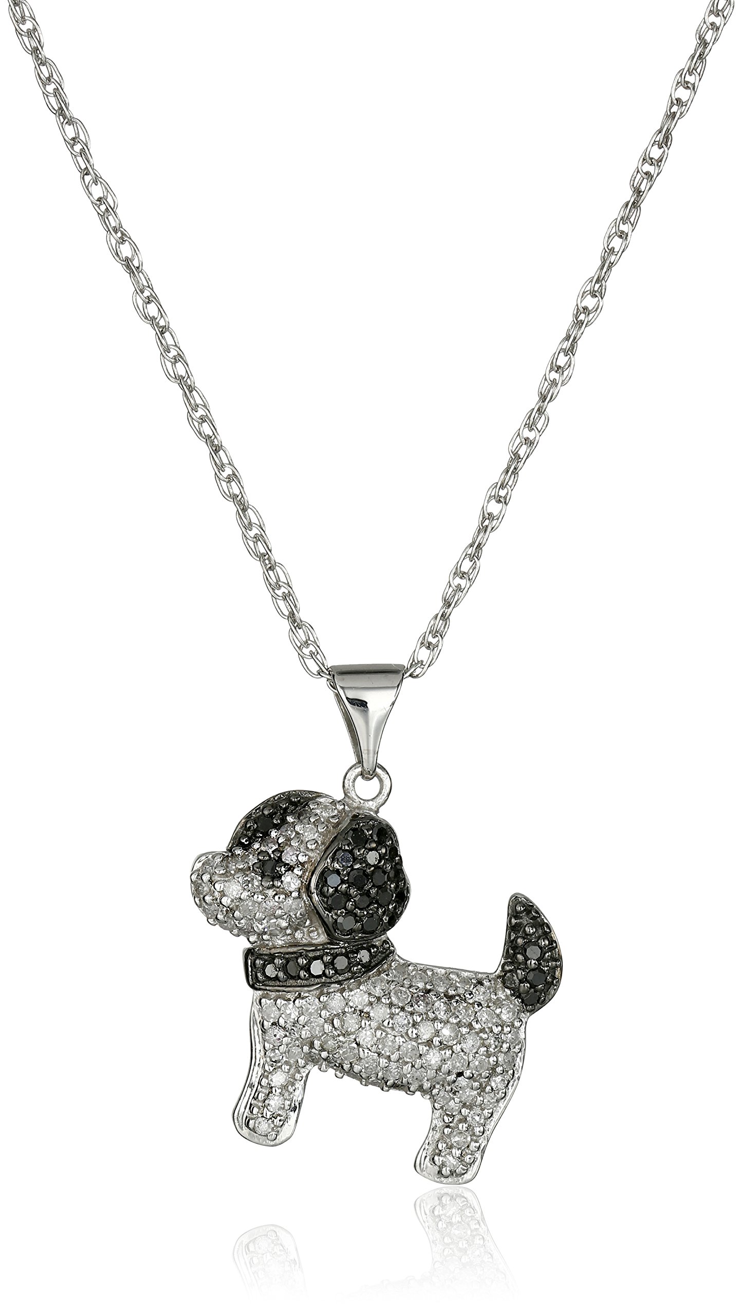 Amazon Collection Sterling Silver White and Black Diamond Puppy Dog Pendant Necklace (1/2 cttw), 18