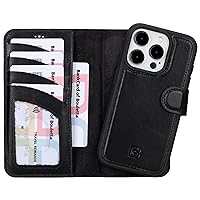 BOULETTA Wallet Case for iPhone 15 Pro Full Grain Leather Wallet, Detachable Magnetic Flip Cover, Card Holder, iPhone 15 Pro Wallet Case MagSafe Compatible RFID Blocking 6.1 inch, Black