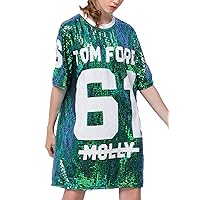Flygo Women's Fashion Sequin Glitter Hip Hop Dancing T-Shirt Dress Night Out Clubwear (One Size, Green)