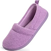 HomeTop Women's Comfort Memory Foam House Shoes, Ladies' Light Weight Terry Cloth Loafer Slippers with Indoor Outdoor Non-skid Rubber Sole