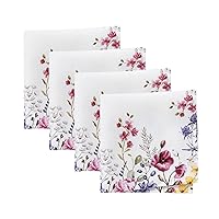 Elrene Home Fashions Poppy Wildflower Botanical Border Fabric Napkins, 17 Inches by 17 Inches, Set of 4