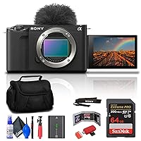 Sony Alpha ZV-E1 Full-Frame Vlog Mirrorless Lens Camera (Black) (ILCZVE1/B) + Case + 64GB Card + Card Reader + Flex Tripod + Memory Wallet + Cleaning Kit (Renewed)