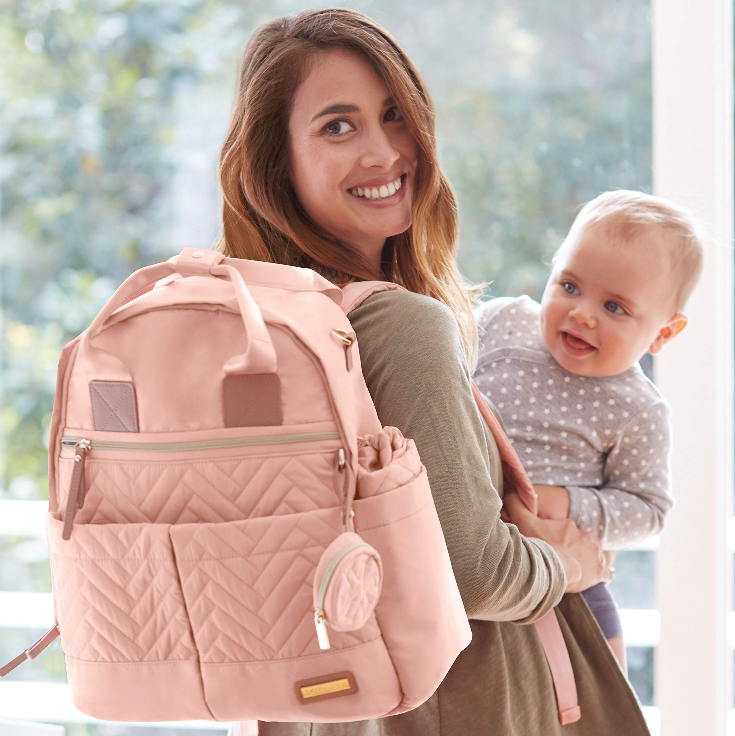 Skip Hop Diaper Bag Backpack: Suite 6-in-1 Diaper Backpack Set, Multi-Function Baby Travel Bag with Changing Pad, Stroller Straps, Bottle Bag and Pacifier Pocket, Blush