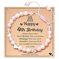 HGDEER 1st-6th Birthday Gifts for Girls, Adjustable Pink White Pearl Heart Bracelet for 1-6 Year Old Girls