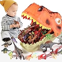 Dinosaur Toys for Kids 3-5 Years, 18 Pack Realistic Toy Dinosaur Figures and 20 Pack Accessories, Large Dinosaur Head Encased for Boys Girls & Dinosaur Lover