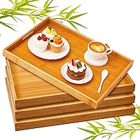 Geelin 4 Pcs 18 x 13 x 1.4 in Large Bamboo Serving Tray with Handles Rectangular Wooden Breakfast Tray Dinner Tray Decorative Coffee Tea Platter for Living Room Bedroom Kitchen Dinner Table Outdoors