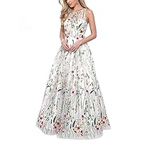 White Prom Dresses for Women Long Evening Floral Dresses