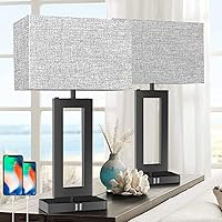 22’’ Tall Set of 2 Touch Control Table Lamp w. 2 USB Ports, 3-Way Dimmable Modern Bedroom Bedside Touch Lamps w. Fabric Gray Shade for Living Room End Table Nightstand Reading