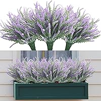Artificial Lavender Flowers, 12 Bundles Purple Plastic Flowers UV Resistant Outdoor Plants Faux Lavender Stems for Garden Centerpieces Window Box Porch Home DéCor