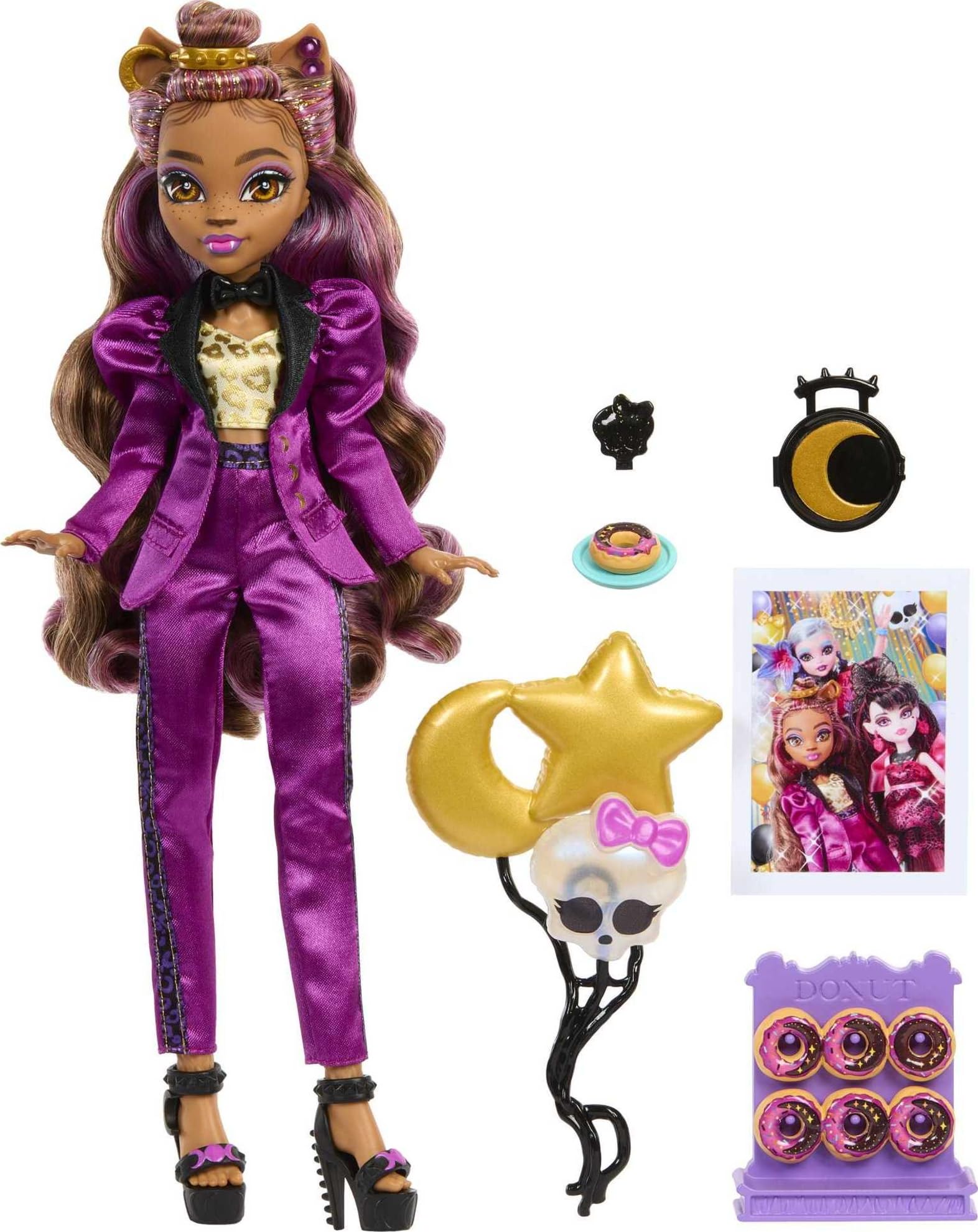 Monster High Clawdeen Wolf Doll in Monster Ball Party Fashion with Themed Accessories Like Balloons
