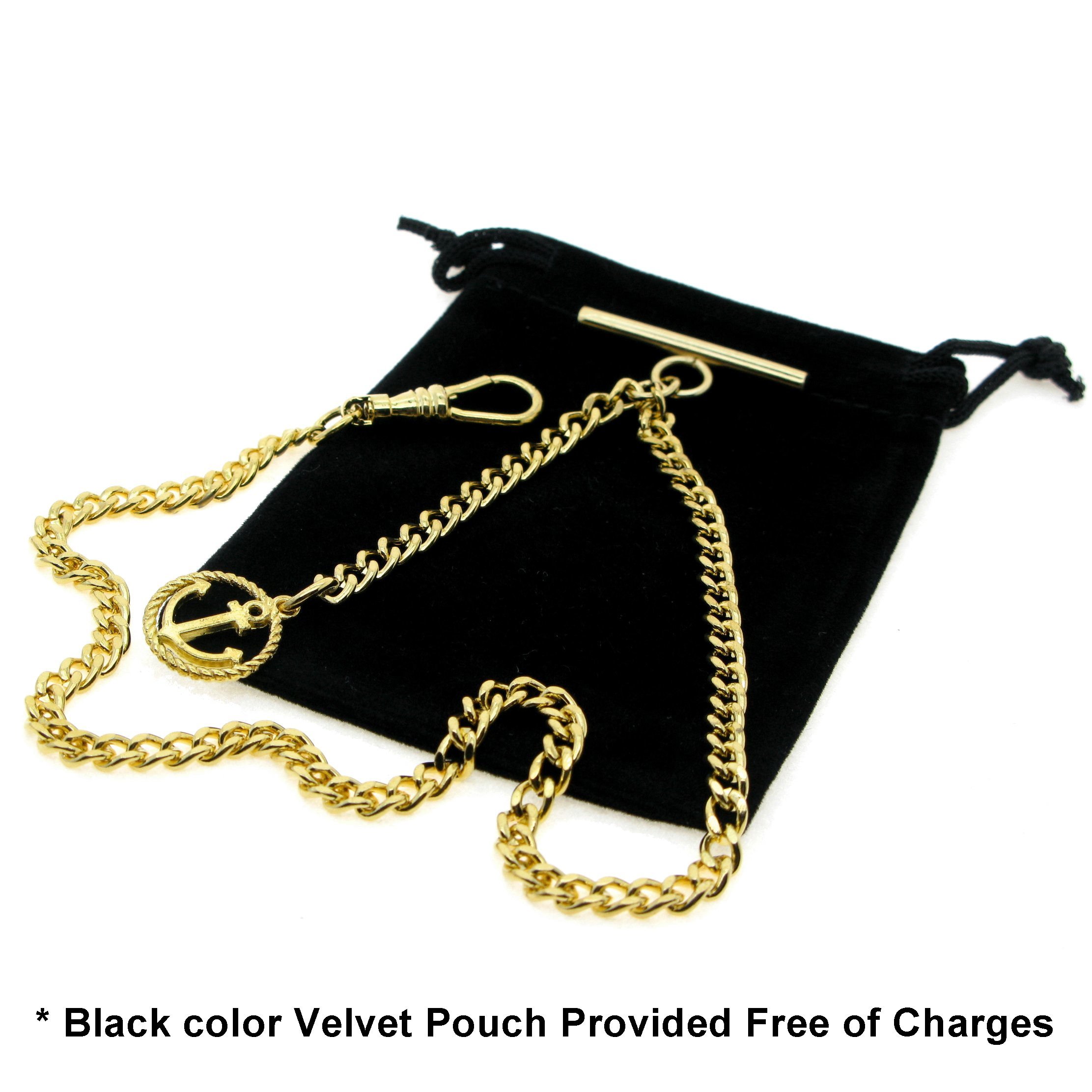 Albert Chain Gold Color Pocket Watch Chains Vest Chain for Men with T Bar Swivel Clasp and Anchor Medal Fob AC66