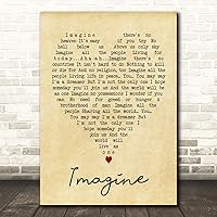 Imagine Vintage Heart Quote Song Lyric Print