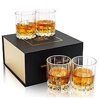 KANARS Crystal Whiskey Glasses, Set of 4 Premium Rocks Glasses in Elegant Gift Box, 10 Oz Old Fashioned Glass Tumblers for Bourbon, Scotch Whisky, Cocktails, Cognac, Liquor Drinking